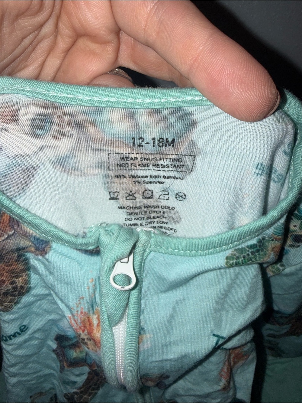 Bamboo Turtle Zip Footie Size 12/18 Month - Picture 2 of 2